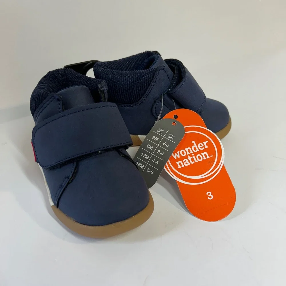 Wonder Nation Infant Boys Navy Blue Sneaker Bootie Size 3 Gum Sole New